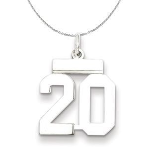 Silver, Athletic Collection, Small Polished Number 20 Necklace - 20 In